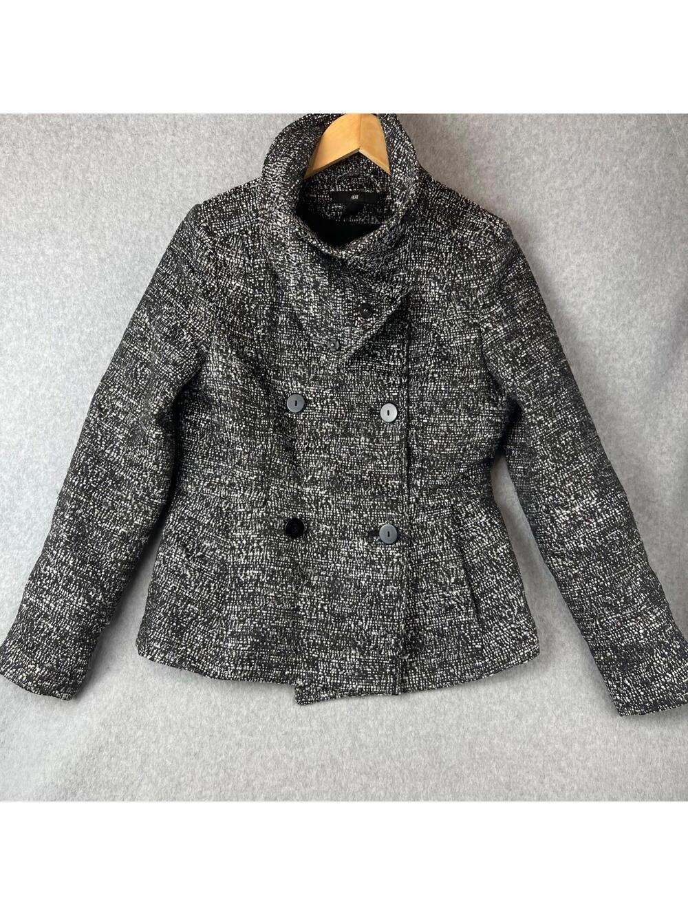 H&M Tweed Plaid Jacket Womens Size 8 Winter Casual Double Breasted